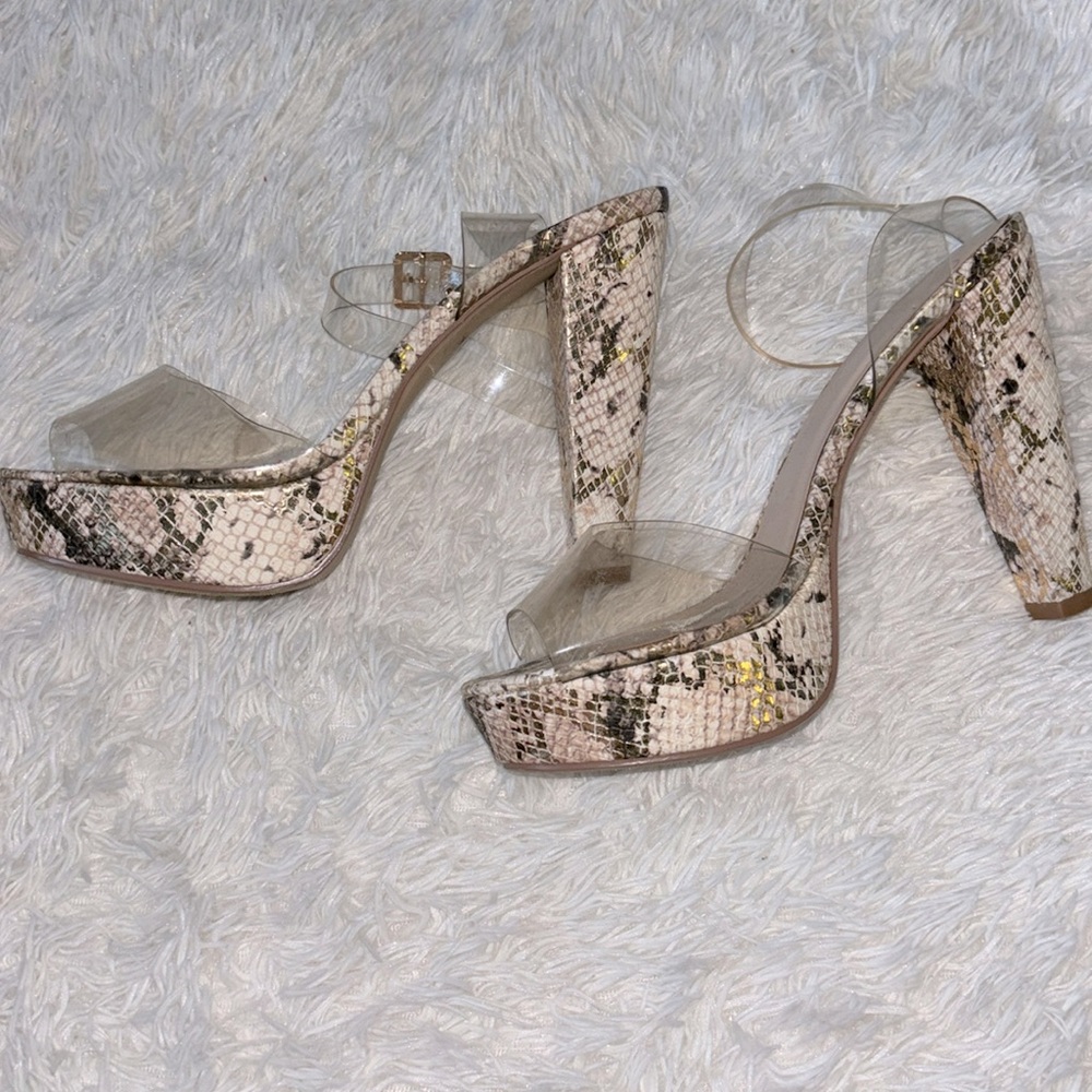 High heel snake print with clear straps